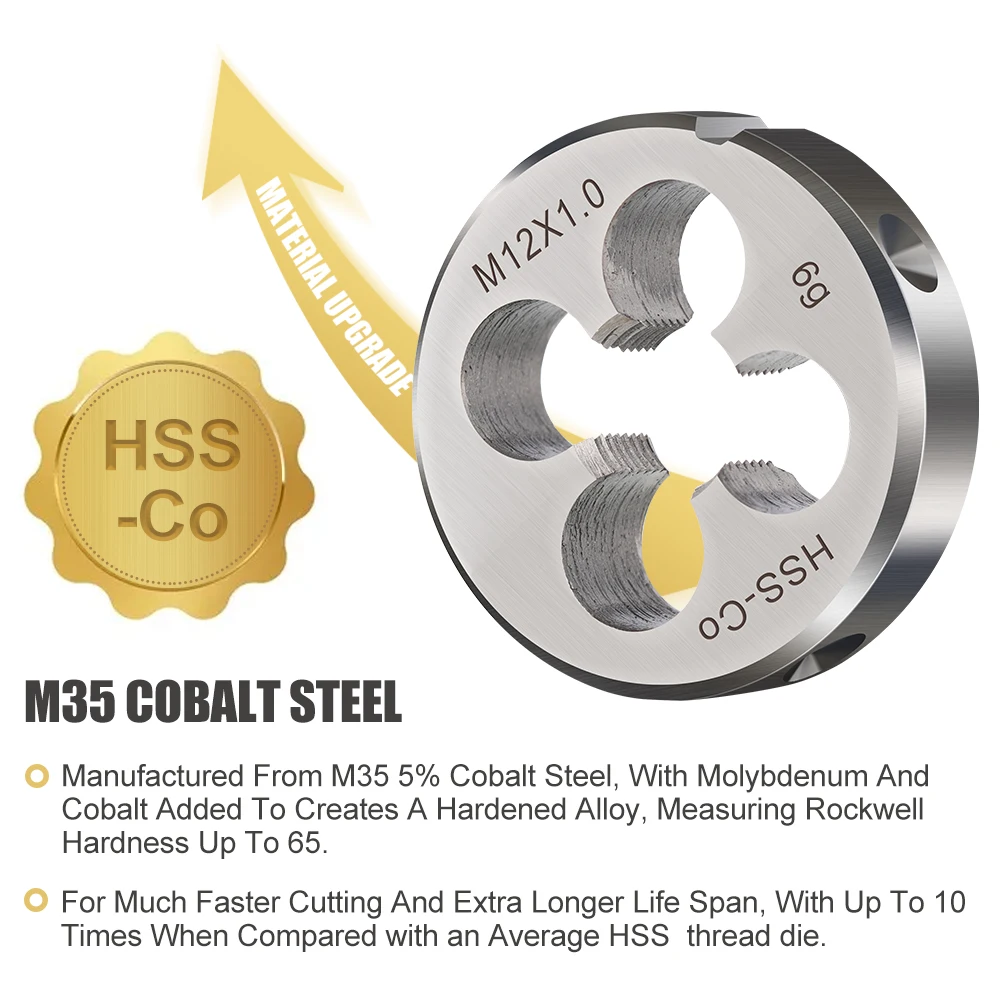 XCAN Metrische Matrize HSS Co5 % DIN 22568 Rechtsgewinde Matrize Außengewinde Schneidwerkzeuge M2 M3 M4 M5 M6 M8 M10 M12 M14 M16 M20 – Detail 4