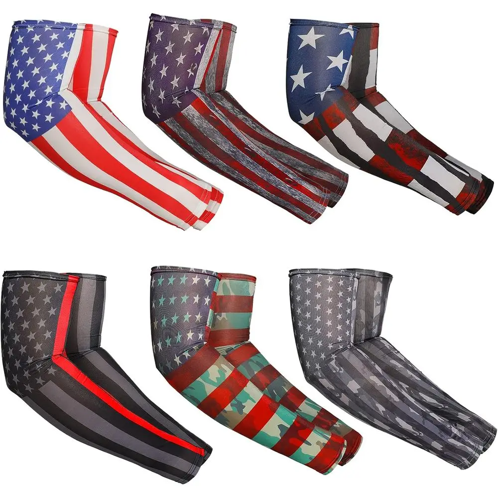 

6 Pairs UV-Protective Patriotic USA Flag Arm Sleeves for Men, Ideal for Sports and Outdoor Activities