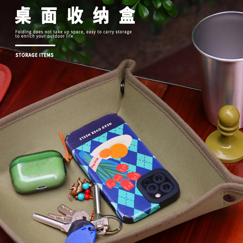 

Portable Camping Gadgets Tray Foldable Oxford Storage Box Waterproof Travel Desktop Jewelry Sundries Makeup EDC Organizer