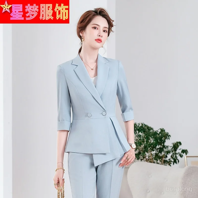 

Blue Short Style Suit Female 2023 Summer Ol Business Wear Small Formal Wear Beauty Salon Workwear