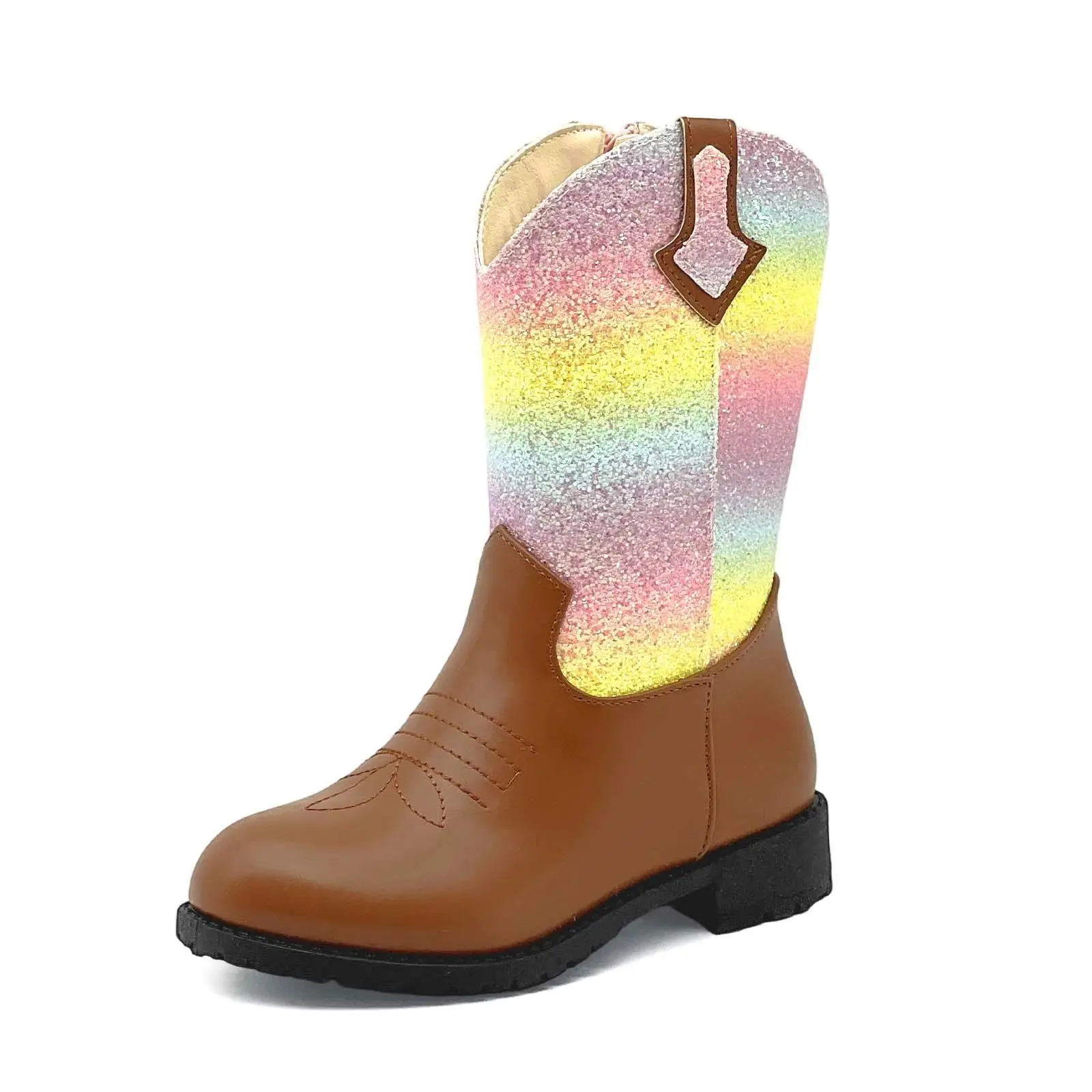 Botas de cowgirl para meninas com glitter, botas de cowboy brilhantes para crianças pequenas, botas de cano médio, sapatos de equitação ocidental para meninas e meninos