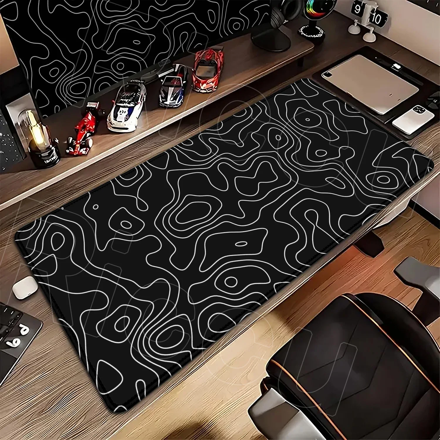 Gaming Mousepad Large Topographic Map Green Lines Desk Mats Xxl Desktop Office Accessories Gamer Stitch Edge Keyboard Pad Carpet
