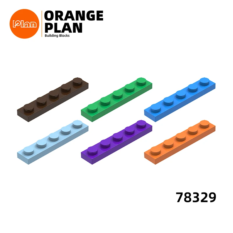 Orange Plan 78329 100g/124PCS Plate 1X5 Holes Block Moc Color Compatible with 78329 Brick DIY Children's Toy Assembly Parts