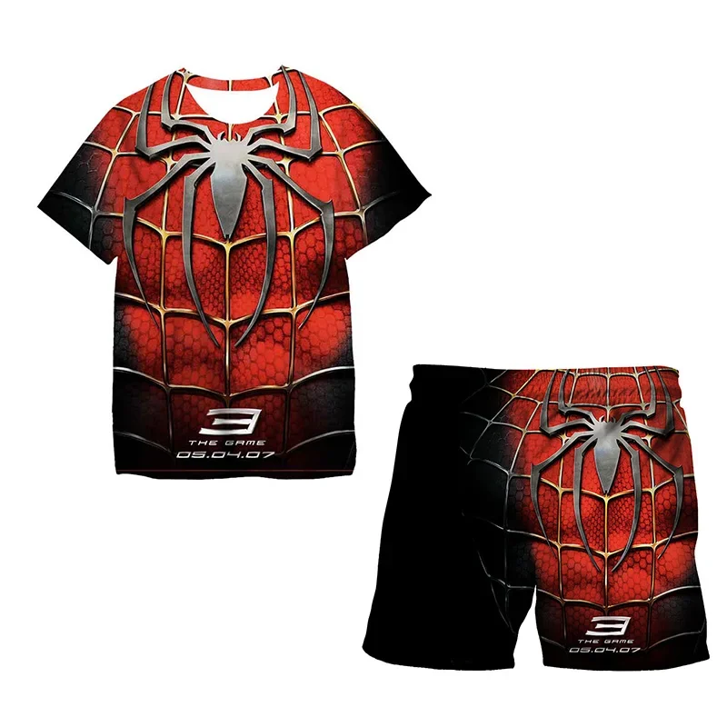 Summer Spiderman Kids T-shirt Set Baby Boys Clothes Casual Sonic Short Sleeve Stich Tshirt Suit 3-12 Girls Cartoon 2pcs Trucksui