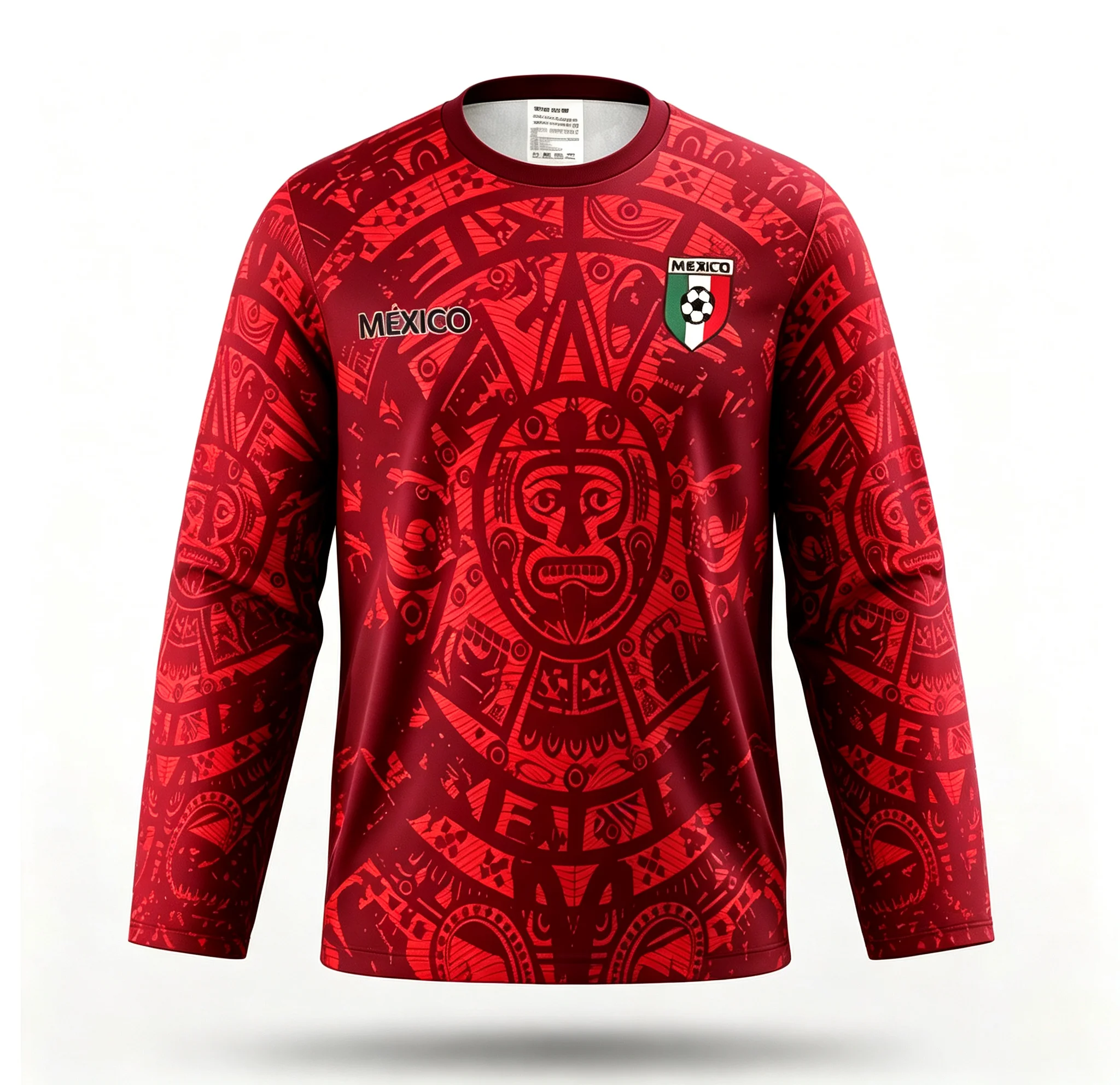 Mexico Long Sleeve Soccer Jersey Aztec Mayan Calendar 3D Print Unisex Quick Dry Breathable Football Training Shirt Multi‑Colors
