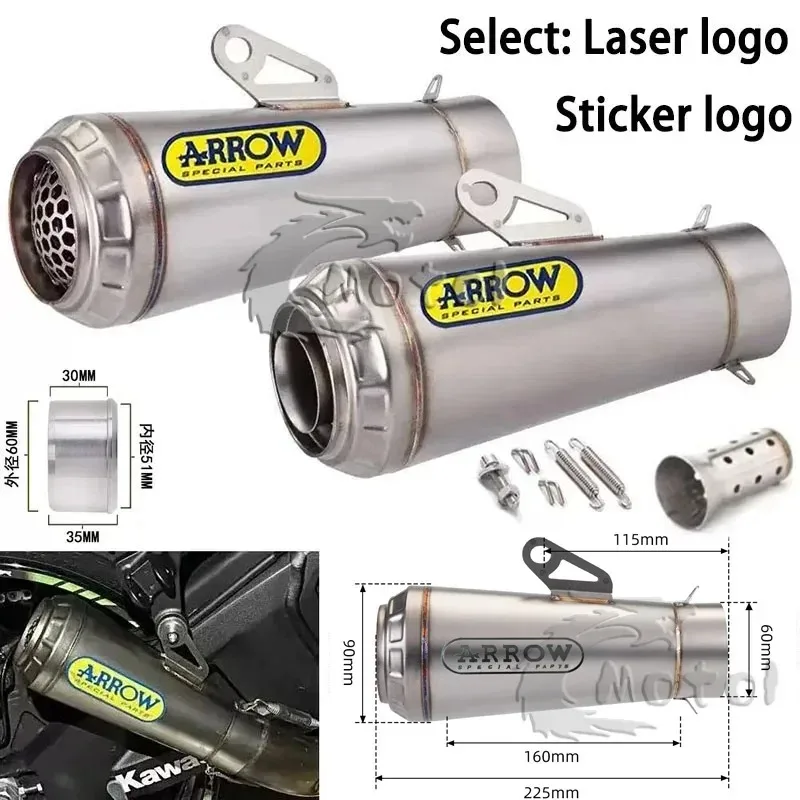 Tubo de escape universal de 60 mm para motocicleta ARROW, silenciador trasero con DB Killer para Motocross, compatible con ER6N, Z900, CBR650R, KTM DUKE 390, R6