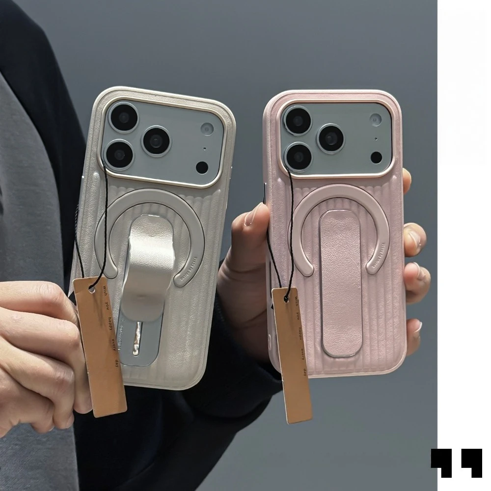 

Чехол для iPhone 17 Pro Max, розовый, из ребристой кожи, с подставкой, совместим с iPhone 16, 15, 14, 13