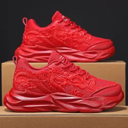 Mens Platform Sneakers Fashion Breathable Vulcanzed Shoes Men Cool Chinese Dragon Relief Shoes Tennis Running Sport Shoe Walking