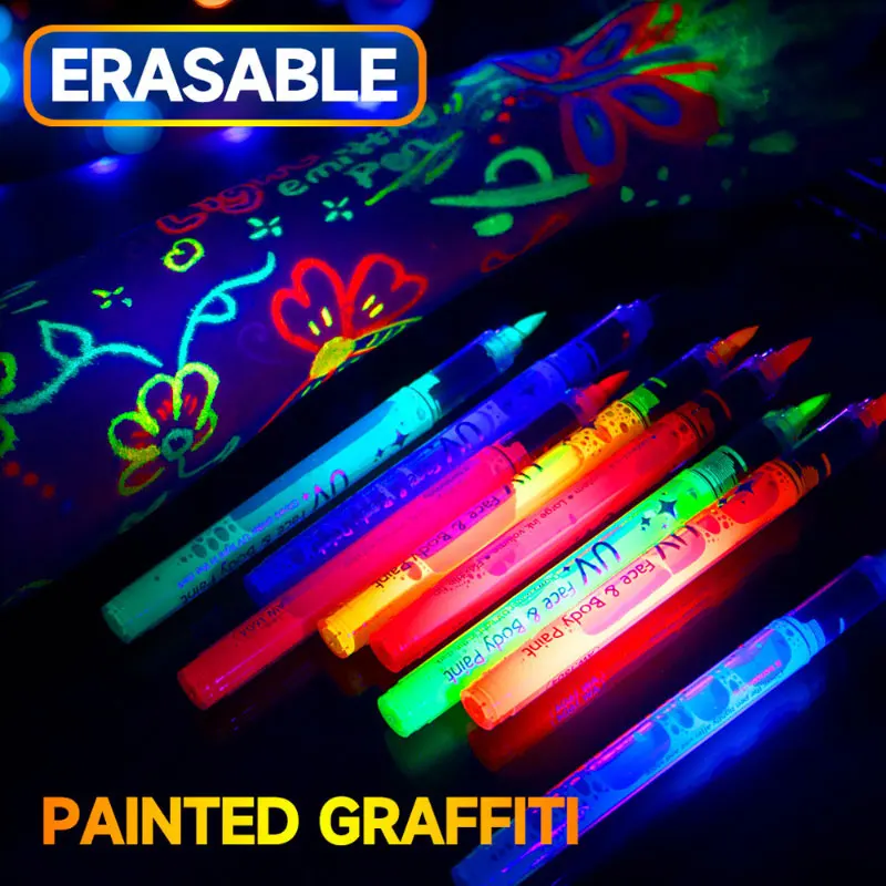 8pcs Colorful Luminous Pen Human Face Paint Pen Student Children Creative Painting Fluorescent Marker Pen