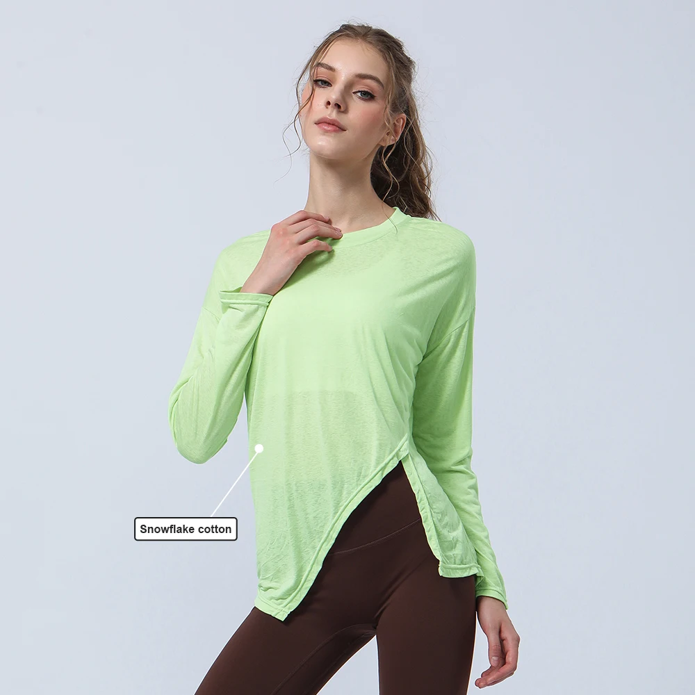 Women Yoga Shirt Autumn Light Weight Pilates Fitness Gym T-Shirt Loose Breathable Outdoor Jogging Workout Clothing