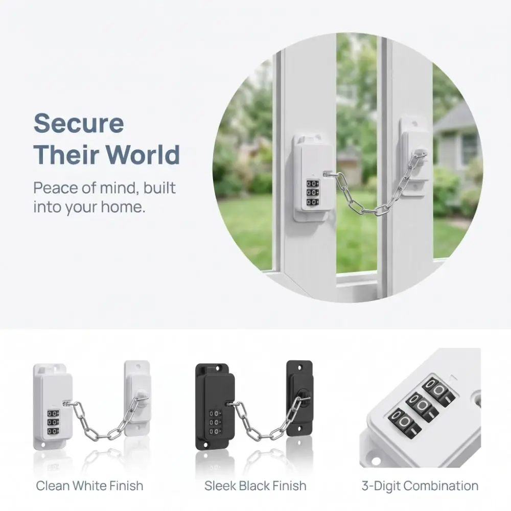 Combination Lock Chain Window Restrictor Lock No Drilling Adjustable Password Child Safety Lock Anti-Open Durable