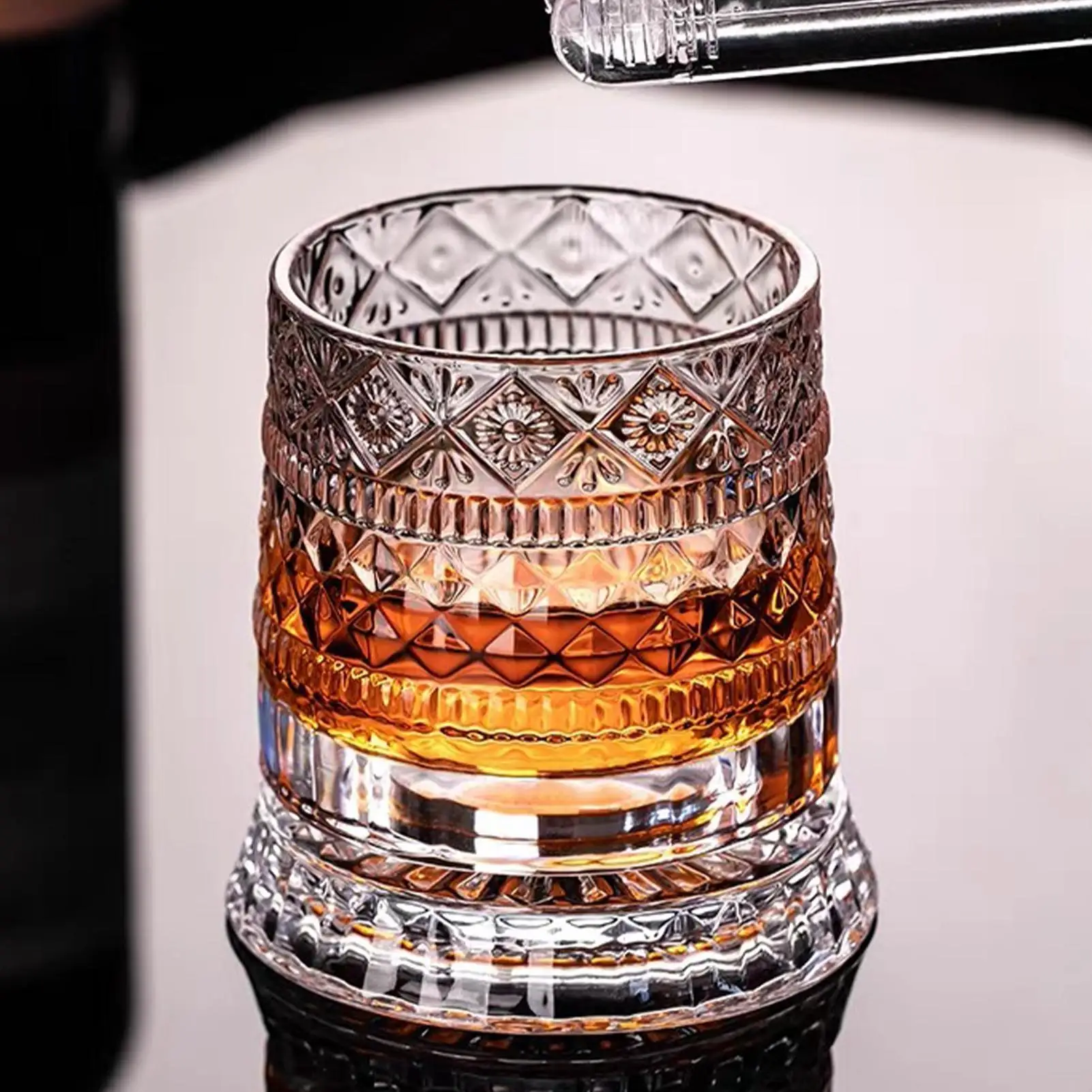 

Rotating Whiskey Glass Bourbon Glassware Cocktail Drinking Glasses for Collectors Home Bar Entertainers Bartenders Birthday