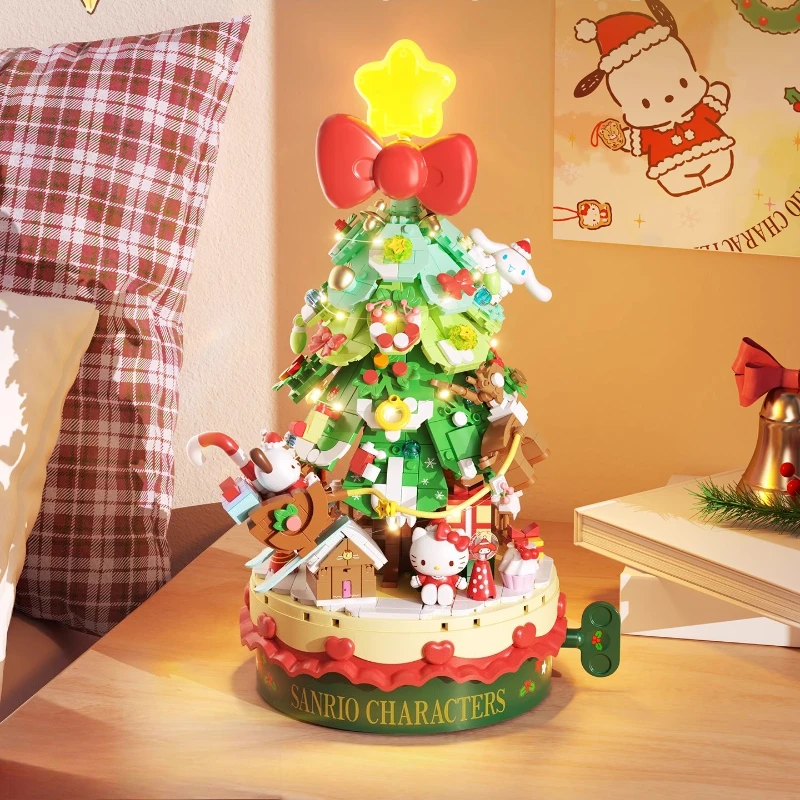 SEMBO سانريو عيد الميلاد اللبنات شجرة اليدوية لتقوم بها بنفسك تجميعها صندوق تشغيل الموسيقى العصرية اللعب الحلي الزخرفية هدية الكريسماس #2