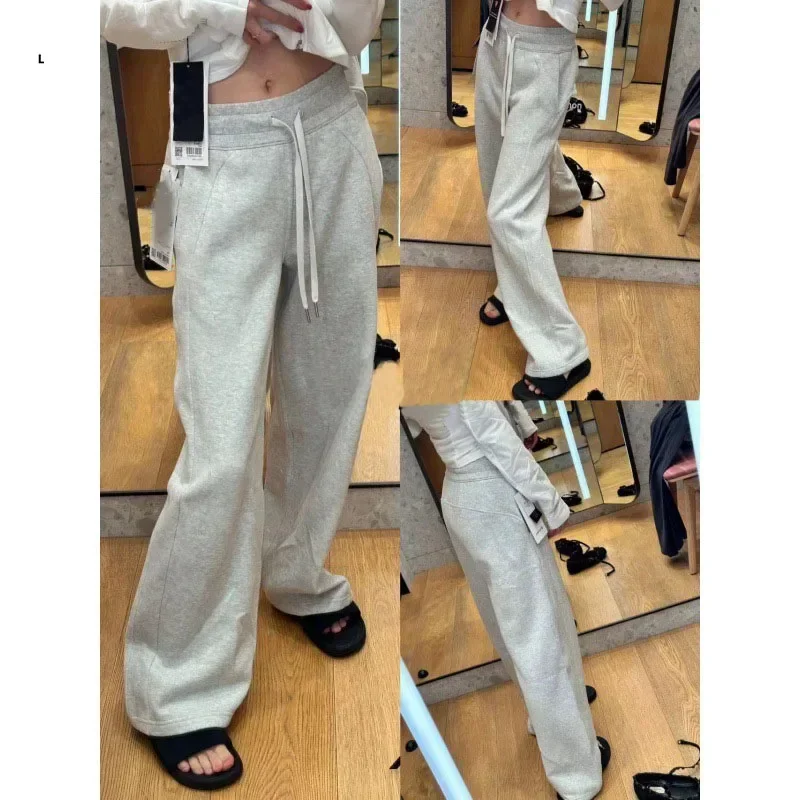 Pantaloni da yoga Pantaloni a gamba larga a vita media da donna Autunno e inverno Pantaloni lunghi a gamba dritta con coulisse larghi e dimagranti