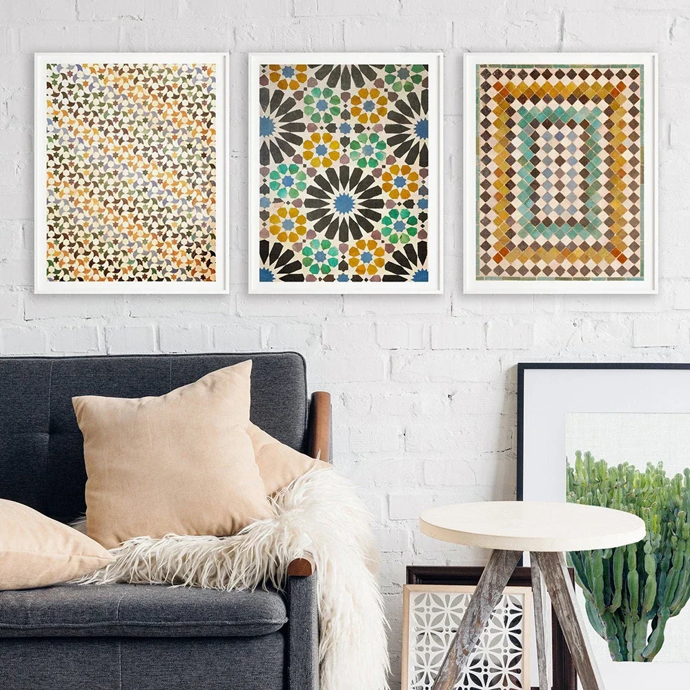 Frameless Canvas PaintingAllah Muslim Islamic Canvas Calligraphy Art Geometric Painting Alhambra Tiles Decorative Posters And Pr