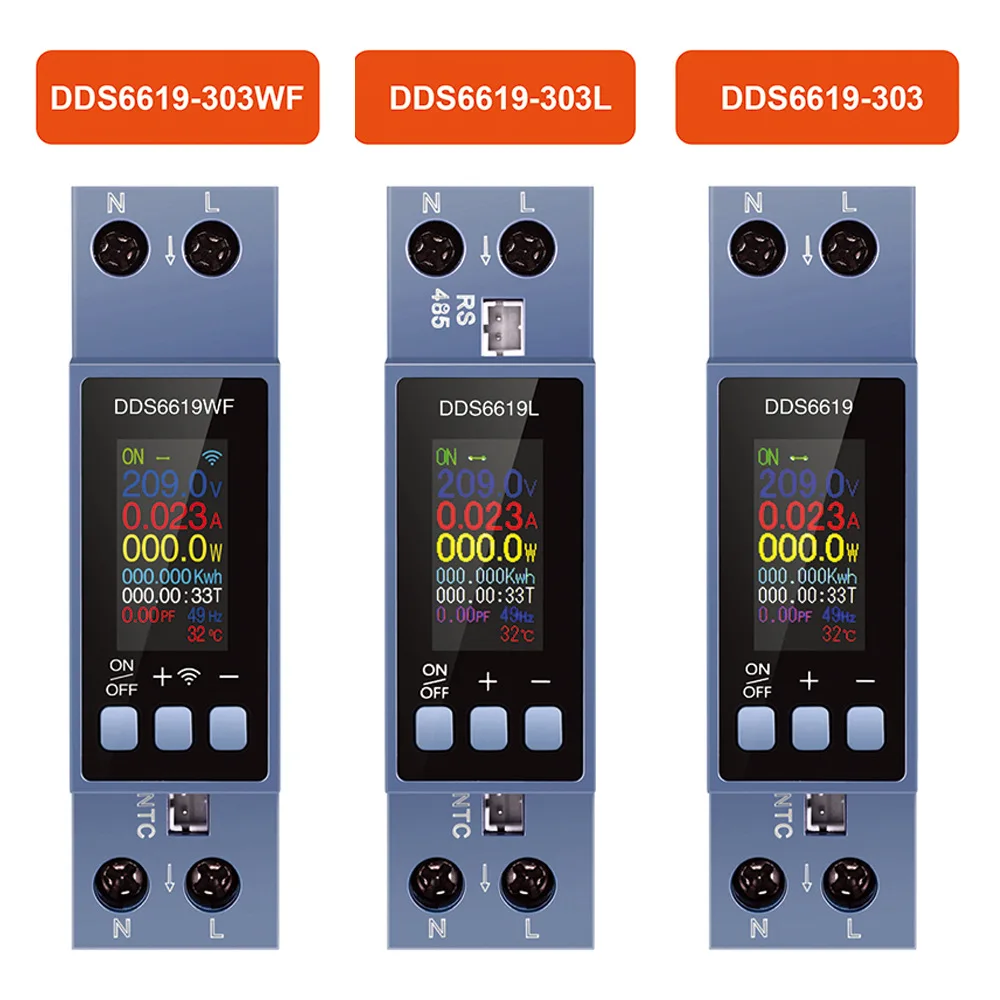 8 in 1 Power Meter WiFi Tuya DIN Rail AC Voltmeter Smart Energy Meter Voltage Current Power kWh/PF/Hz Multi-Function 0.96 Inch