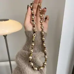 MHS.SUN Natural Tiger Eye Champagne Pearl Bead Necklace 2024 Fashion Women's Sweater Chain Neck Choker High Quality Jewelry Gift