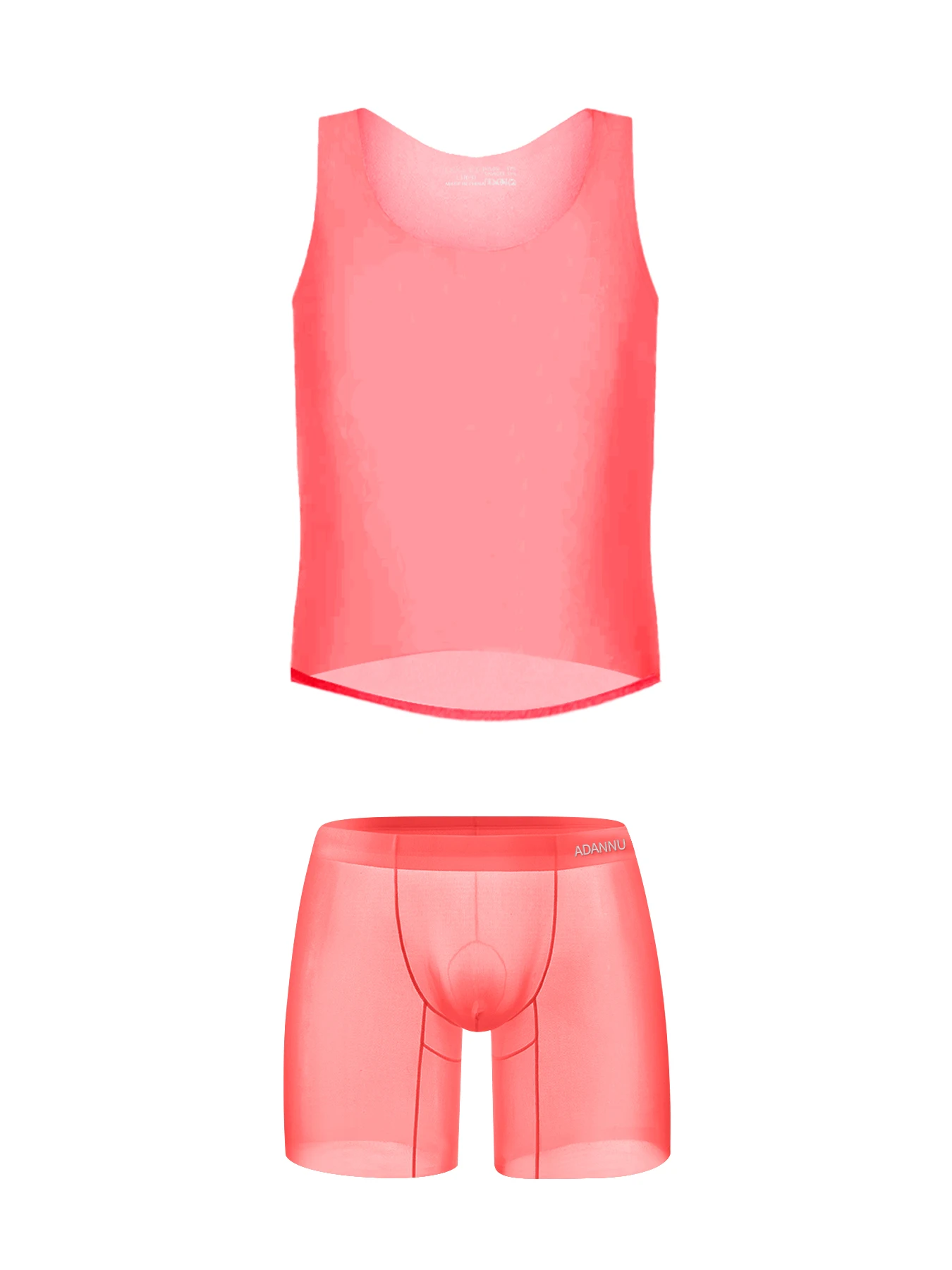 ADANNU Volledig transparant mesh GAY hoge elasticiteit sneldrogend ademend slank herenvest panty set transparant