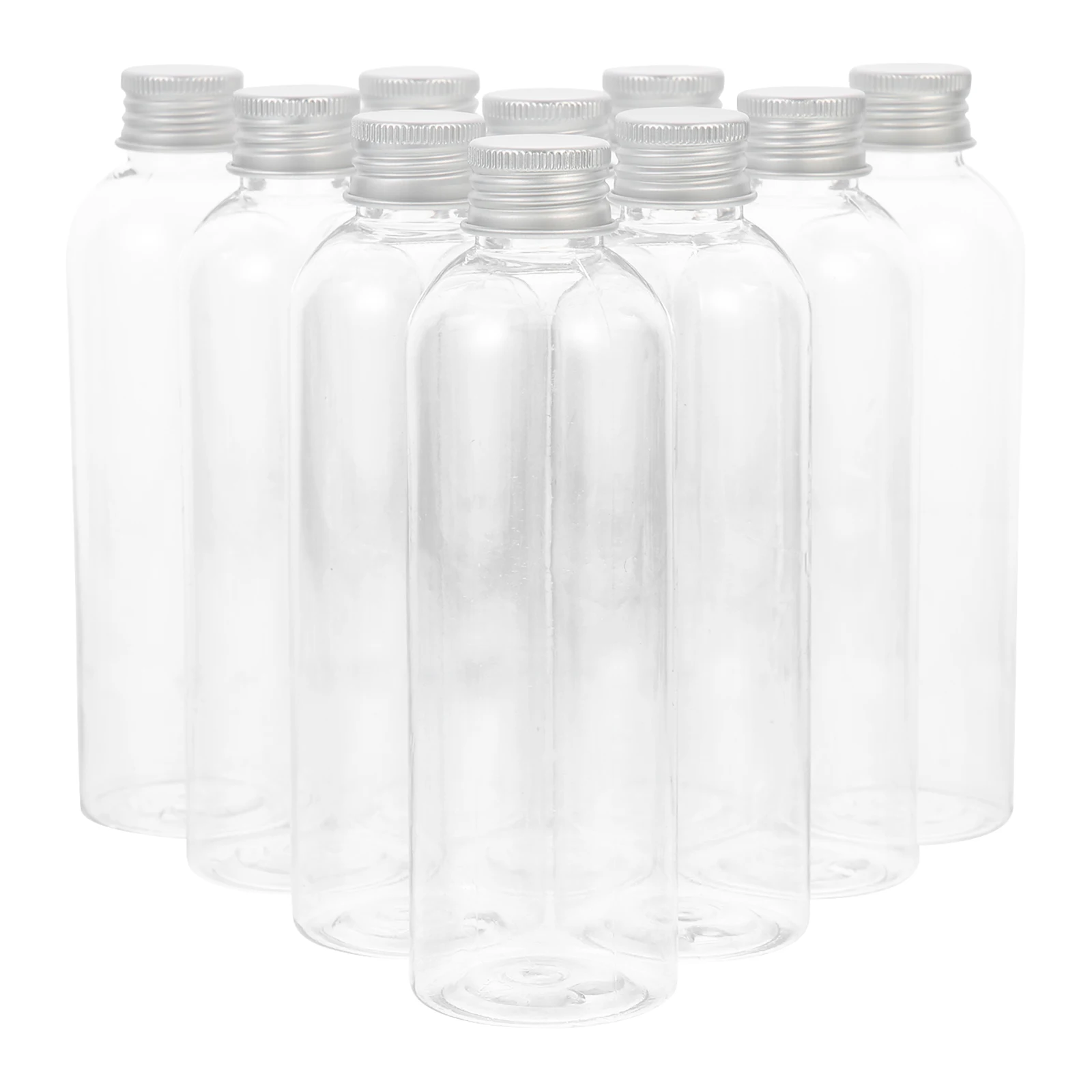 

10 Pcs PET Transparent Aluminum Lid Drink Bottles 200ml Juice Containers Reusable Safe Plastic Bottle for Juicing Household