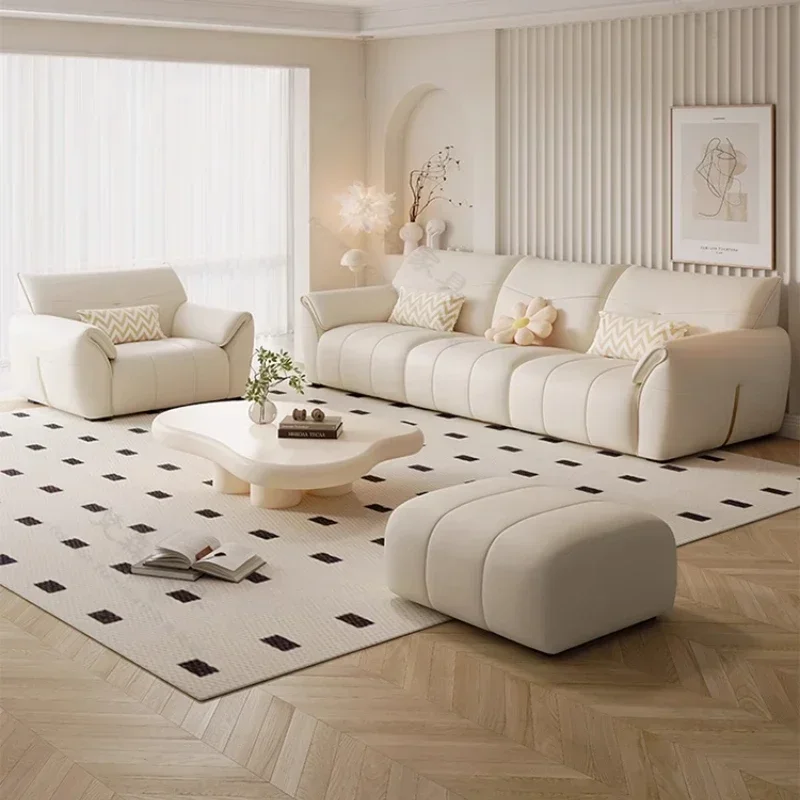 

Скандинавский современный кожаный диван, минималистичный роскошный дизайнерский напольный двухместный диван для гостиной, пушистый диван Soggiorno, мебель для гостиной