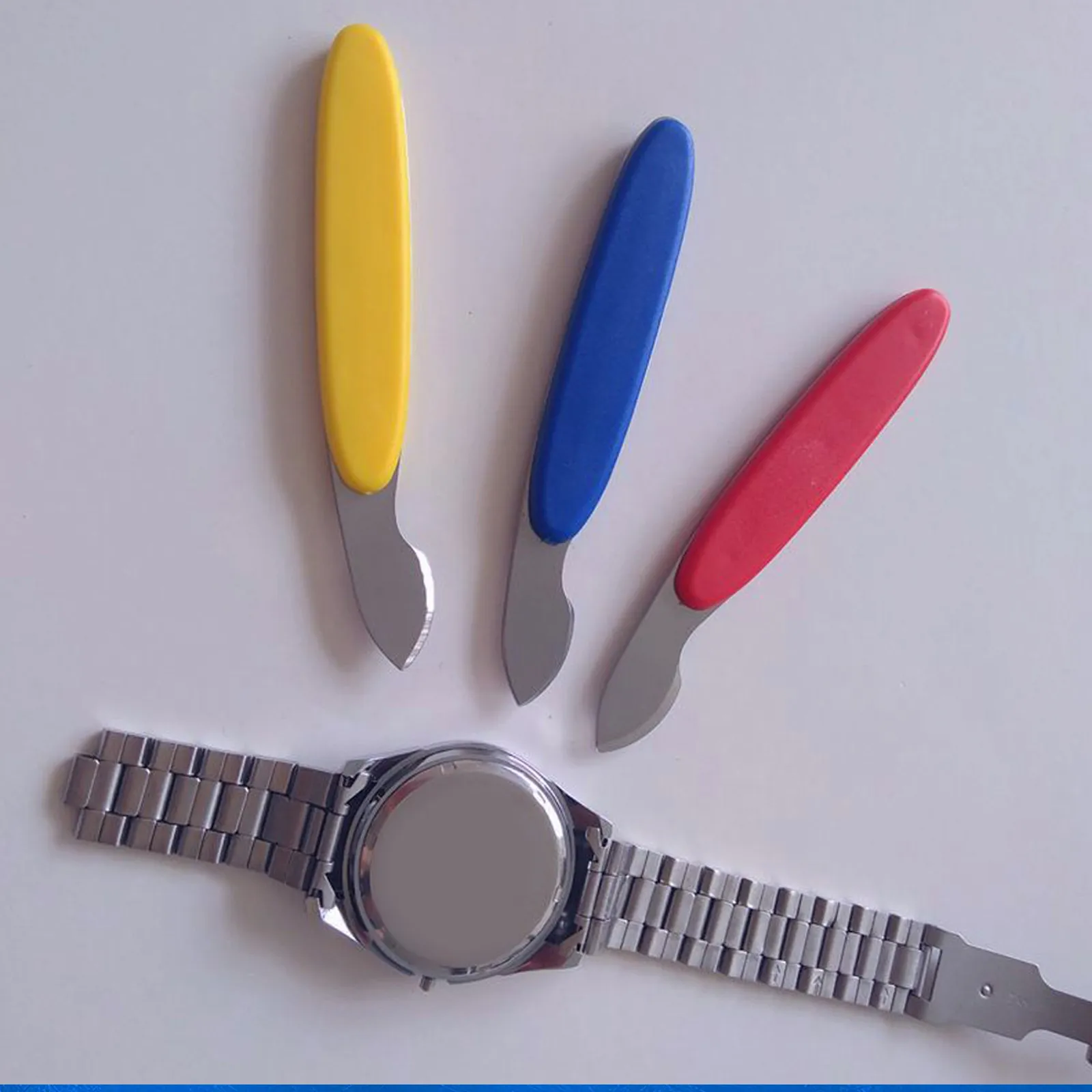 2Pcs Watch Back Cover Opener Pry Tool Metal Hard Handle Radian Design Easy Pressure Case Back Remover Watch Battery Opener