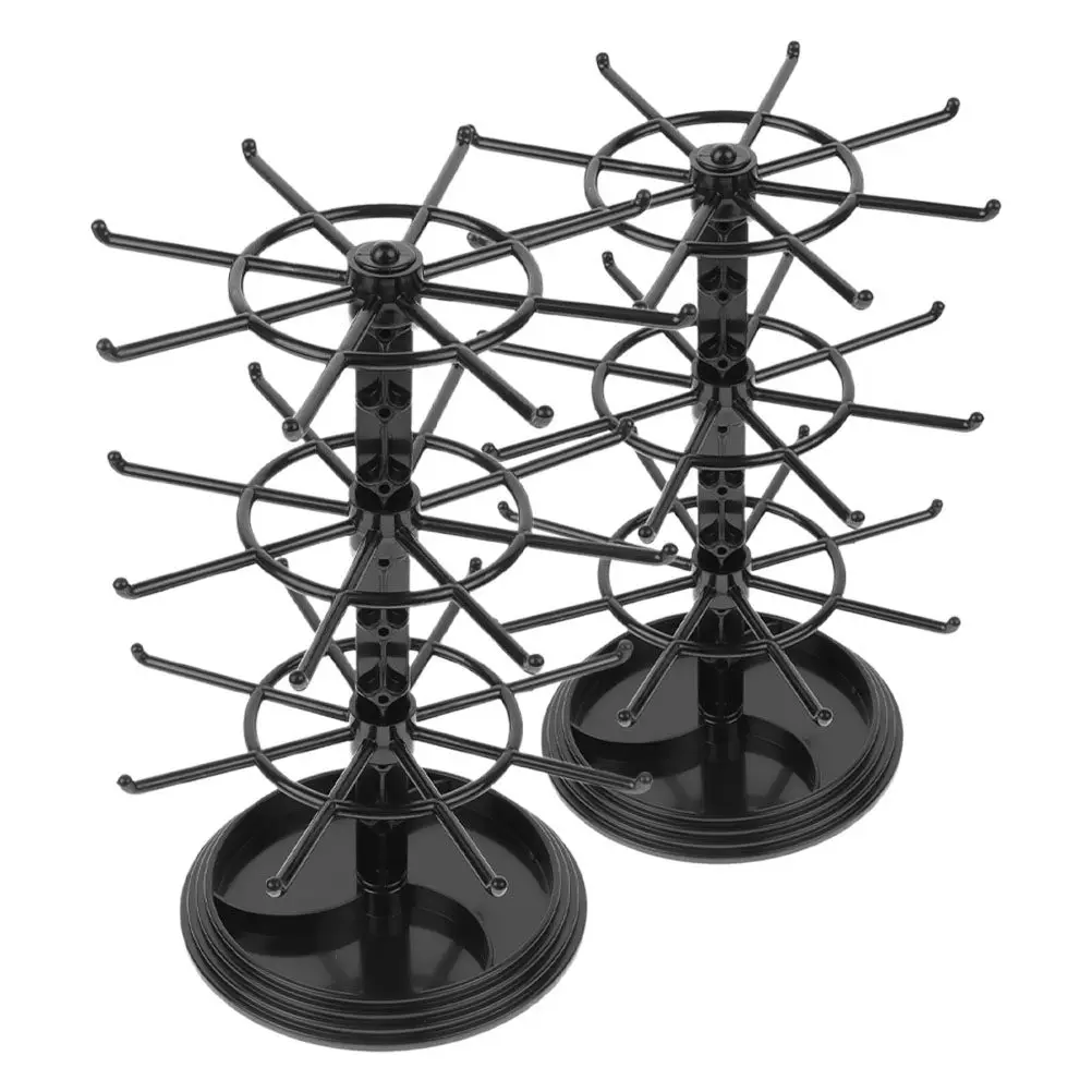 2Pcs Rotating Jewelry Display Stand 3-Tier Black Plastic Rack for Earrings Necklaces Bracelets Keychains Organizer