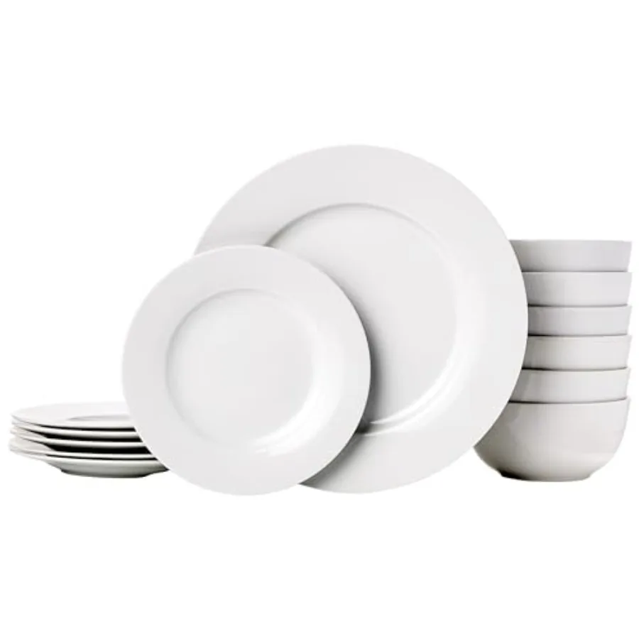 

Porcelain Dinnerware Set Microwave and Dishwasher Safe Service for 6 18-Piece Plates Bowls White
