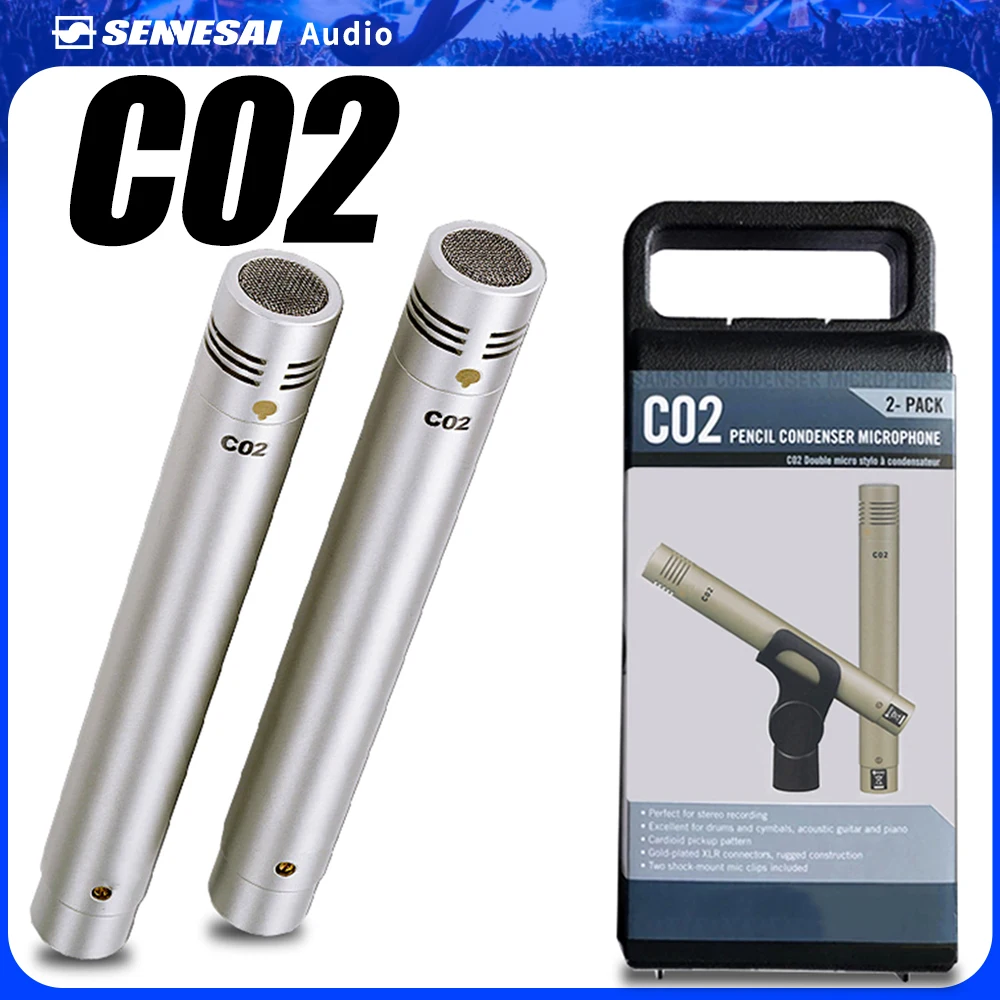 C02 One Pair Condenser Small-Diaphragm Suspension Pencil Shockproof Clip Microphone Piano Mic Pencil Type Record c02 Instrument