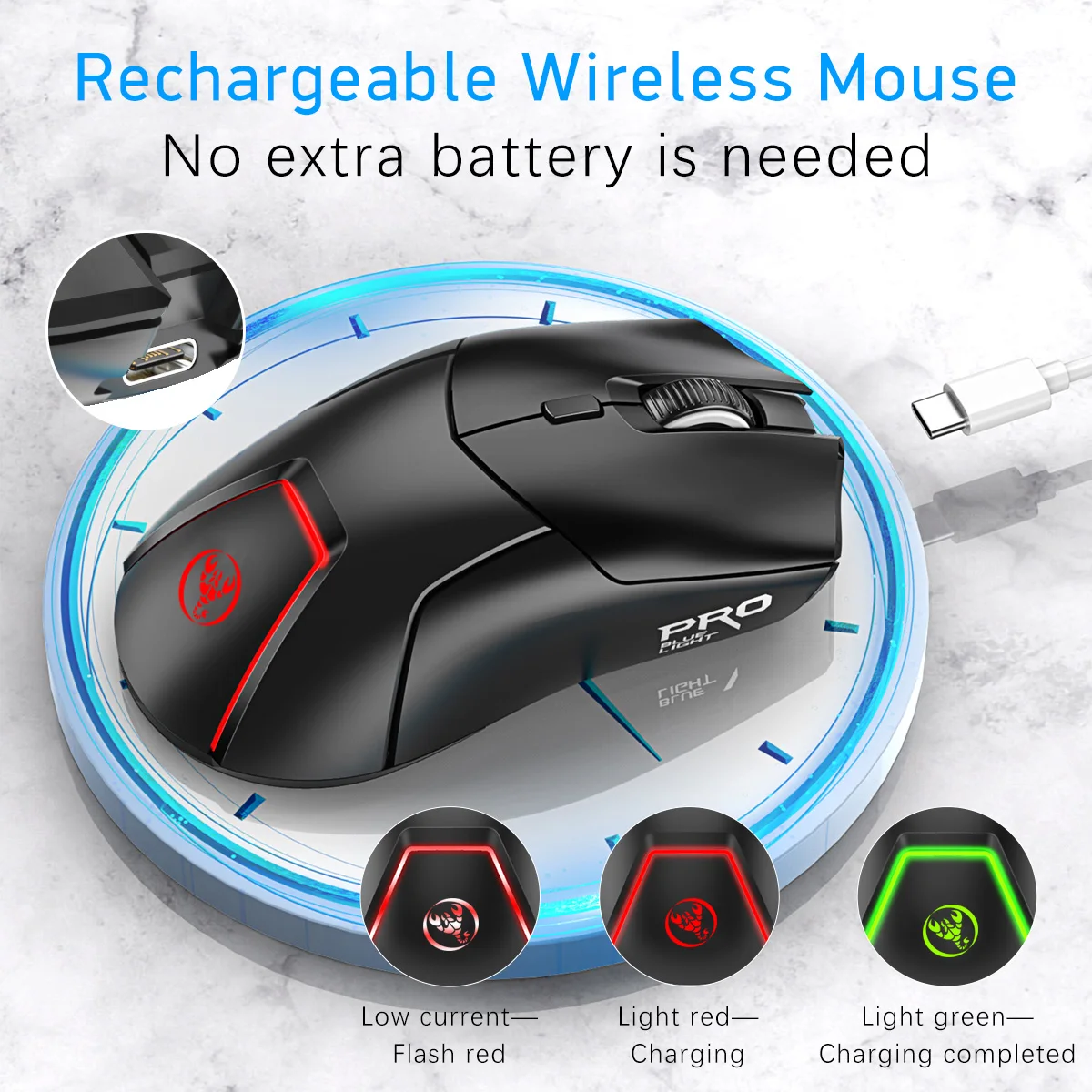 Rechargeable Wireless Game Mouse Bluetooth and 2.4G USB RGB Backlight Mute 3 Modes Mice for iPad MiPad for MacBook Laptop Tablet