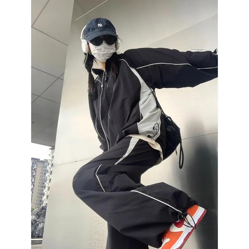 Spring and Autumn trendy brand loose casual Harajuku style Korean jacket straight pants functional sports suit for men and women