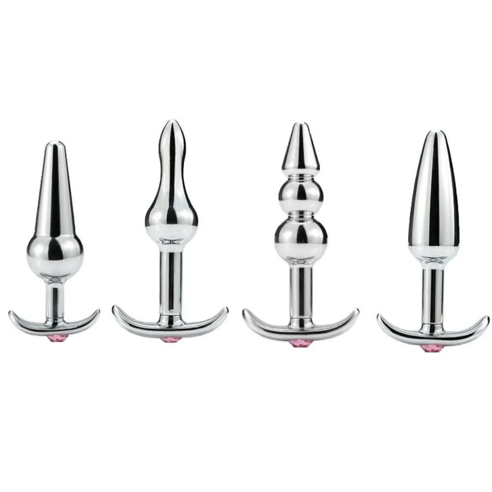 Stainless Steel Anal Plug Set Anchor Base with Pink Gem Metal Butt Plug BDSM Sex Toys Jewelry Alternative Fetish Adult Toy