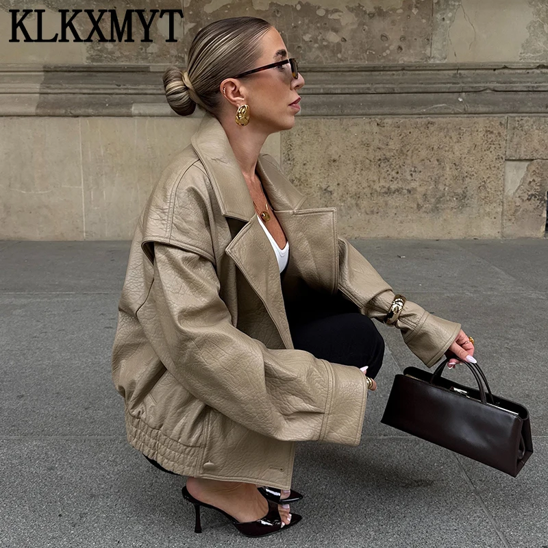KLKXMYT Women's Jacket 2026 Autunm New Long Sleeve Faux Leather Jackets For Women Motorcycle Style Personality Fashion Coats