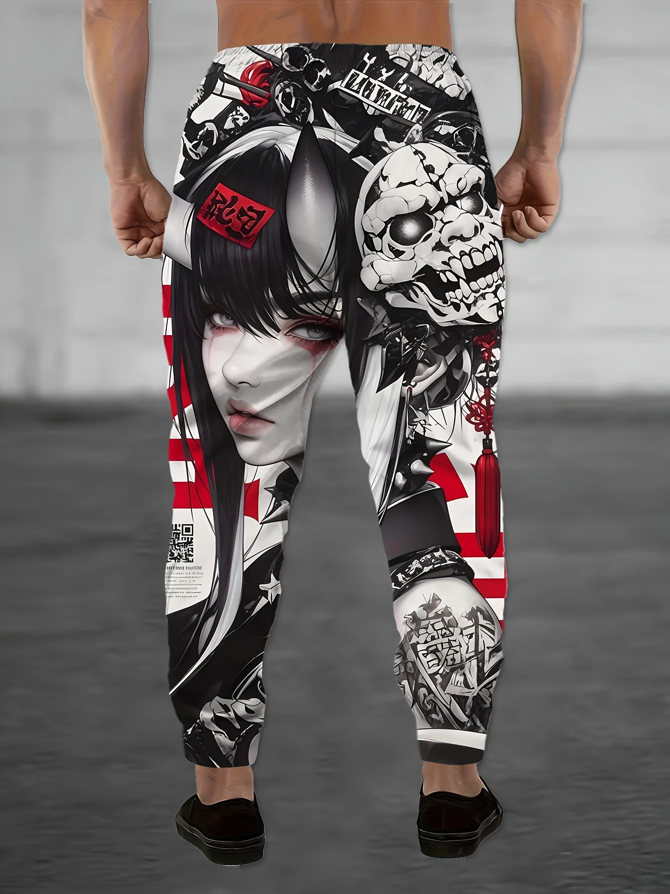 Neuheiten: Western-Skelett-Cowboy-Print Unisex-Jogginghose mit geradem Bein, Gothic-Streetwear-Sweatpants für entspannte Abendveranstaltungen. – Detail 15