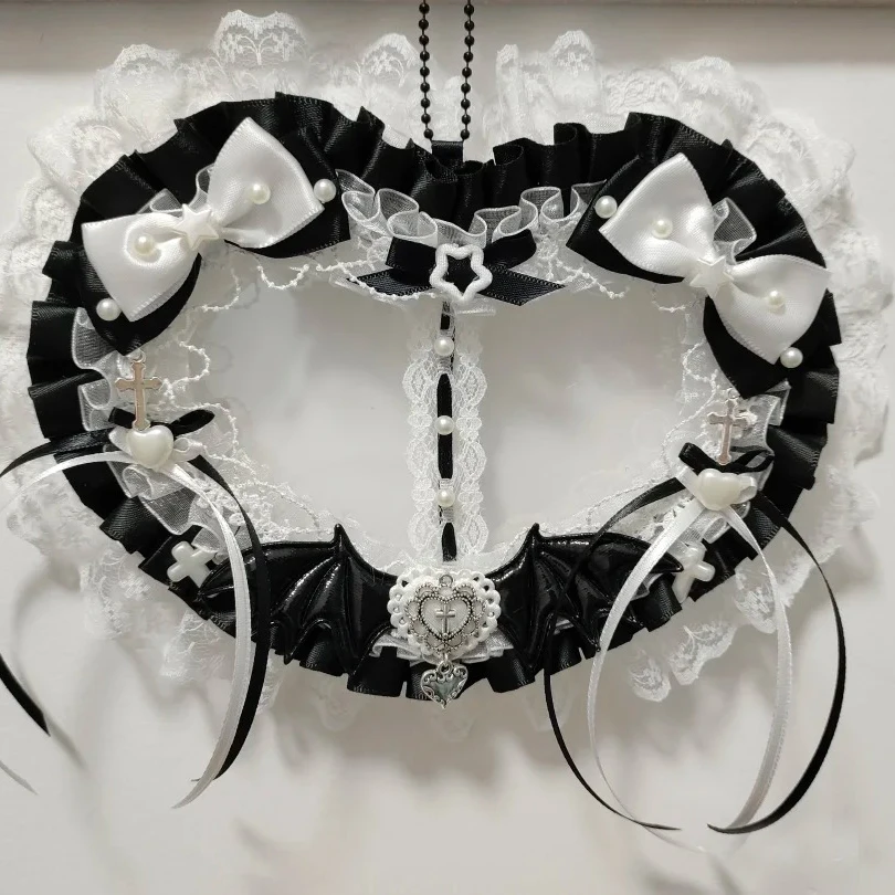 

Черный темный стильный держатель для карт, милое сердце для 2 пары, рукав для фотокарт, защита из ПВХ, белый кружевной бант, сумка Ita, брелок