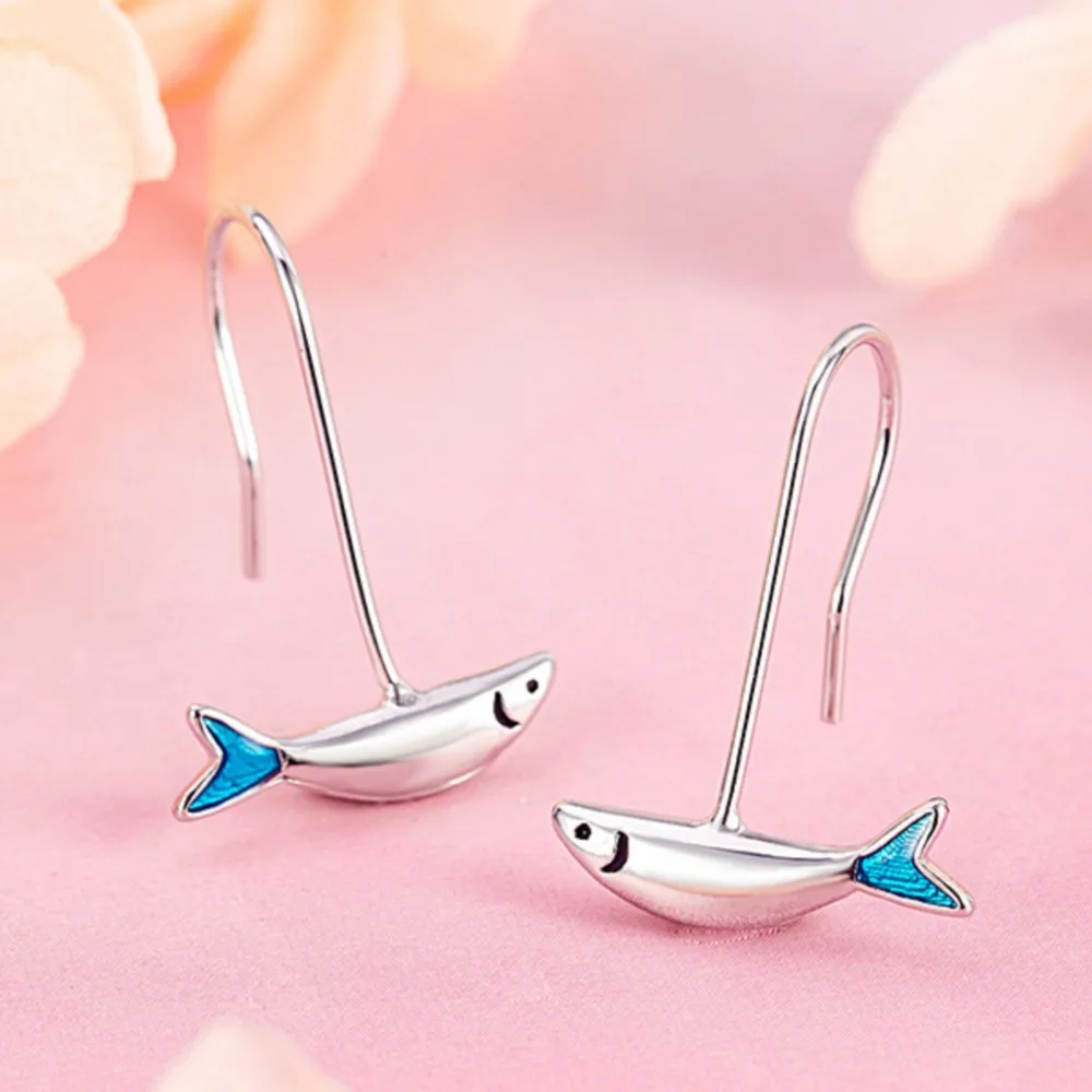 PANJBJ 925 Sterling Silver Fish Blue Drip Glaze Earrings For Women Design Irregular Design Minimalist Jewelry Gift Wholesale