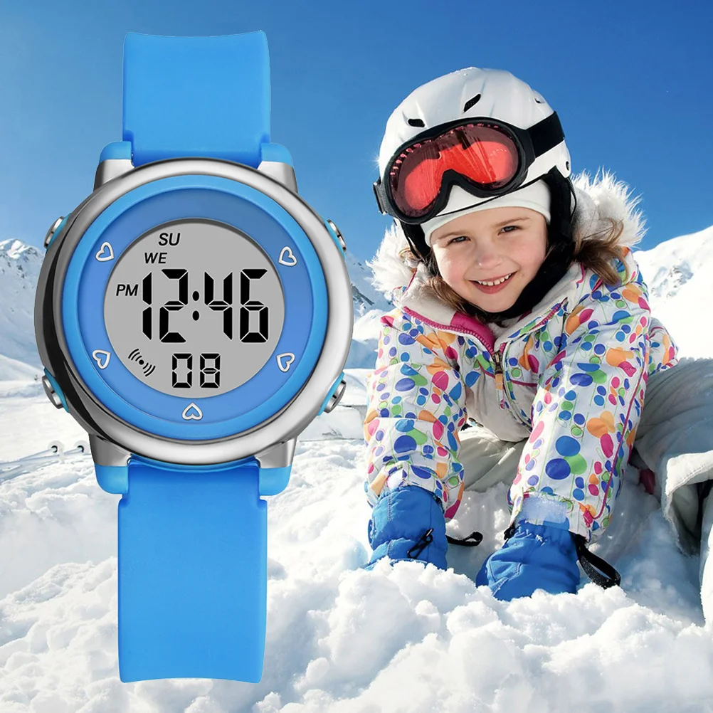 1Pcs Waterproof Blue Electronic Watch Multi-Function LED Stopwatch Timing Alarm Luminous for Students Women