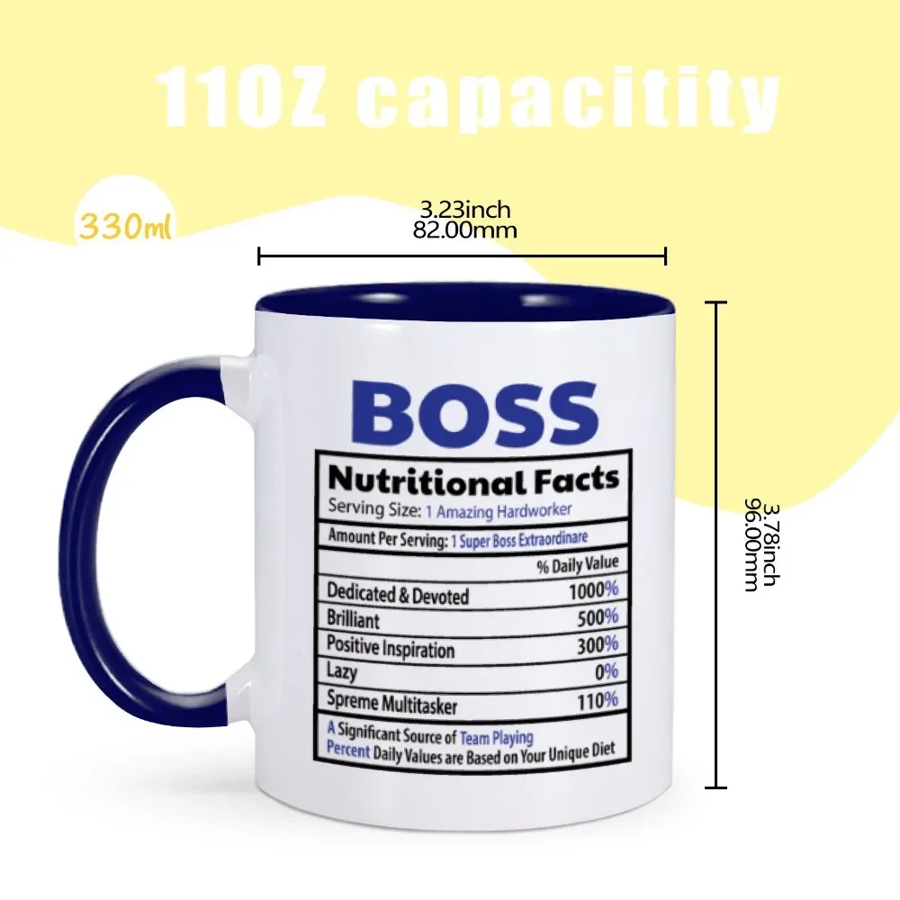 Funny Nutritional Facts Mug World's Best Boss Home Tea Mugs Office Ceramic Coffee Cup Appreciate Gifts for Leader Day Souvenir