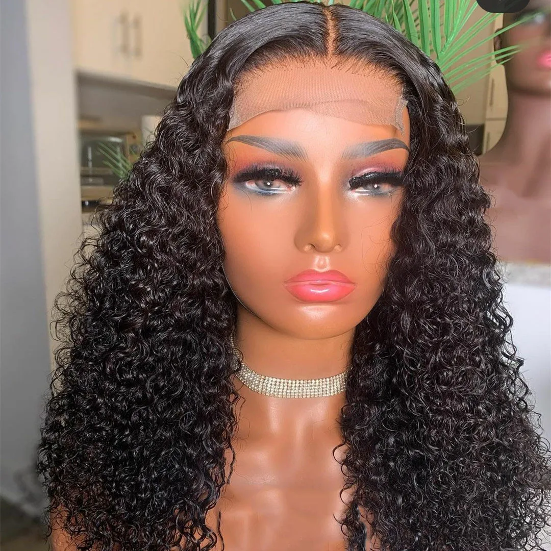 

Preplucked Long 26inch 180%Density Kinky Curly Heat Resistant Black Lace Front Wig For Women BabyHair Glueless Daily Fashion