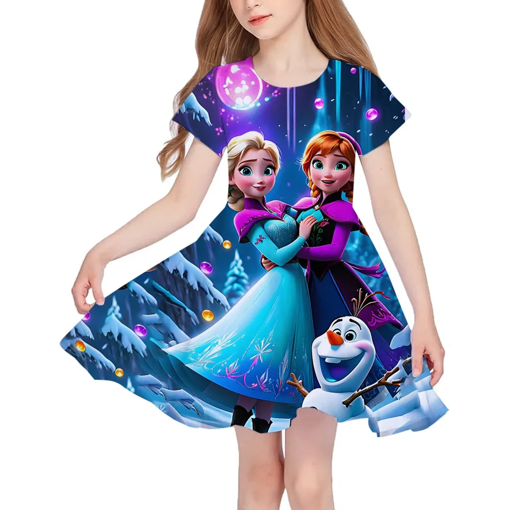 Vestido Casual de Verano con Estampado de Elsa de Frozen para Niña Pequeña, Vestido de Princesa Suave con Estampado de la Reina de las Nieves, Ropa de Verano para Niñas