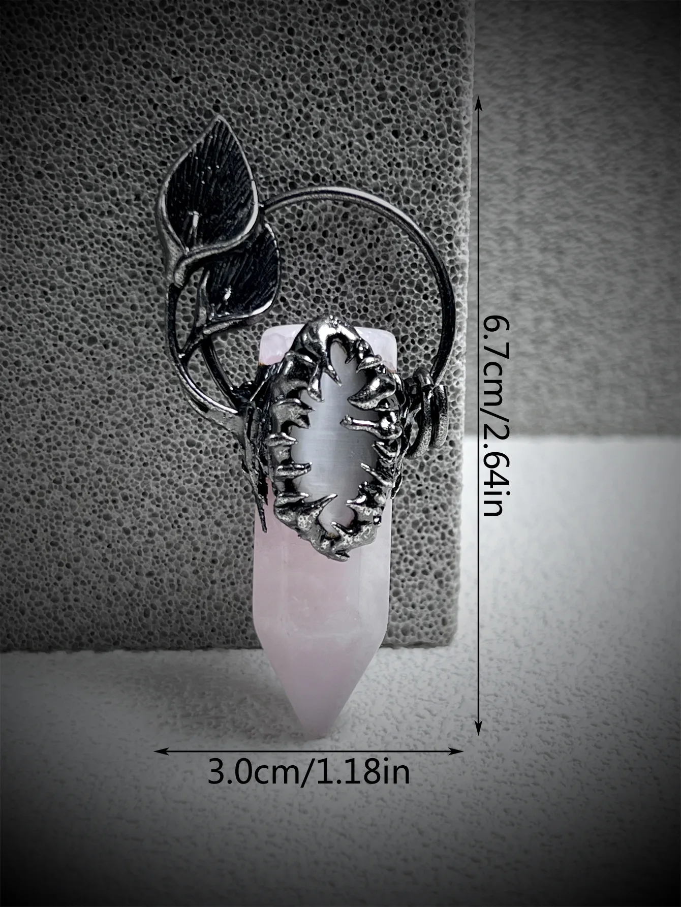 YEEVAA Halloween Skull Vintage Pink Crystal Hexagonal Pillar Set with Cat's Eye Stone Plated Antique Silver Pendant