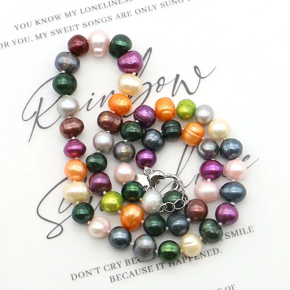 Light Luxury Natural Dyed Multi-Color Round Pearl Bead Necklace Straight Holes Heart-Shaped Clasp Daily Wear Party Gift Jewelry