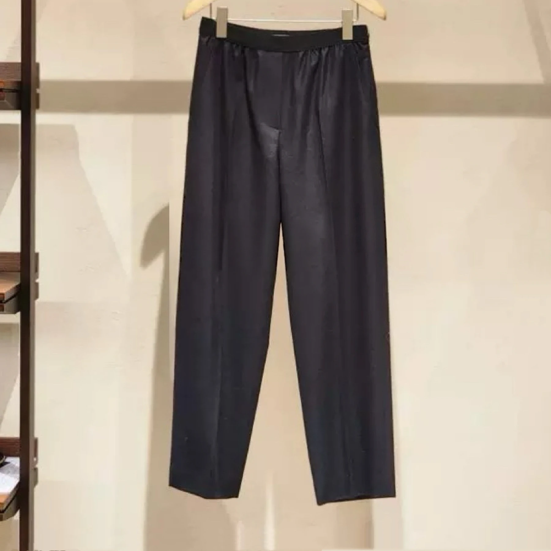 Lemon Cheese Casual Wool Straight Leg Pants Elastic Waist Versatile Spring Hot Sale Style High Waist Commute Slim Fit Ladies
