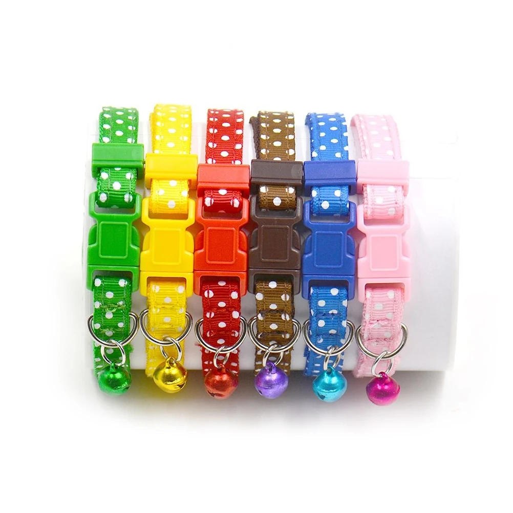 

Dots Dog Bell Collar For Small Dog Jingle Lightweight Durable Adjustable Plastic Buckle Comfortable Portable Pet Accessory