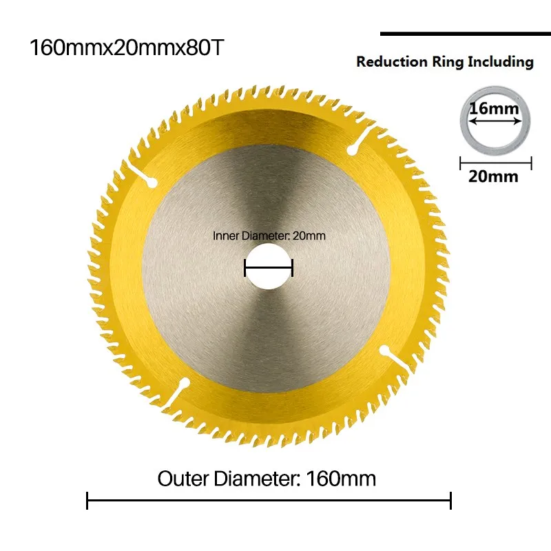 CMCP 160x20mm TCT Holz Schneiden Disc 16/24/30/60/80 Zähne Kreissäge Klinge Zinn Beschichtet Hartmetall Sägeblatt