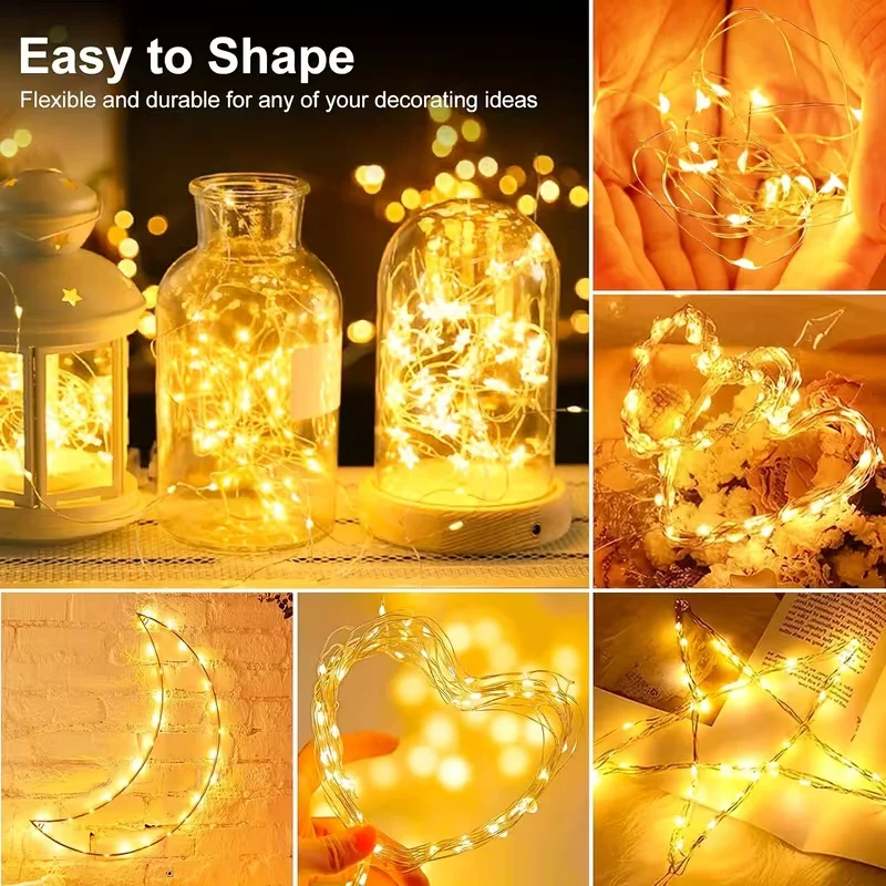 Fairy String Lights Firefly Lights 3 Modes Flexible Silver Wire for Weddings Bedrooms Gardens Valentine's Day Christmas Decor