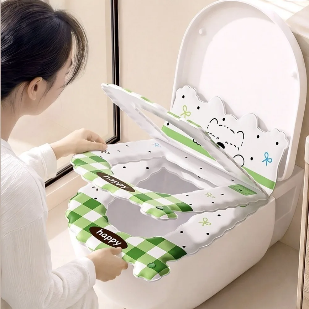 Waterproof Backrest Toilet Seat Plaid Cartoon Puppy Pattern Toilet Seat Cover Removable Toilet Seat Cushion All Seasons
