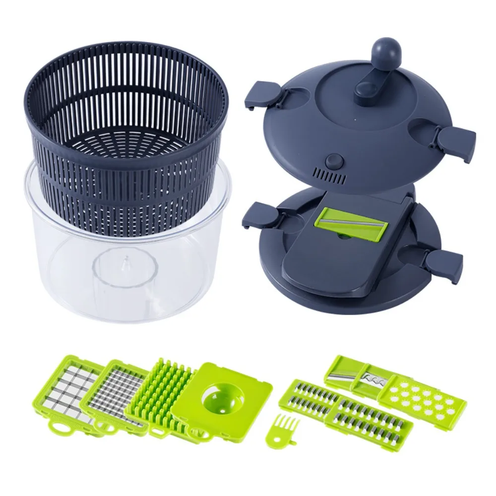Manual Multi-functional Vegetable Dehydrator Set 2 in 1 Large Capacity Vegetable Drain Basket with Slicer Effort-saving