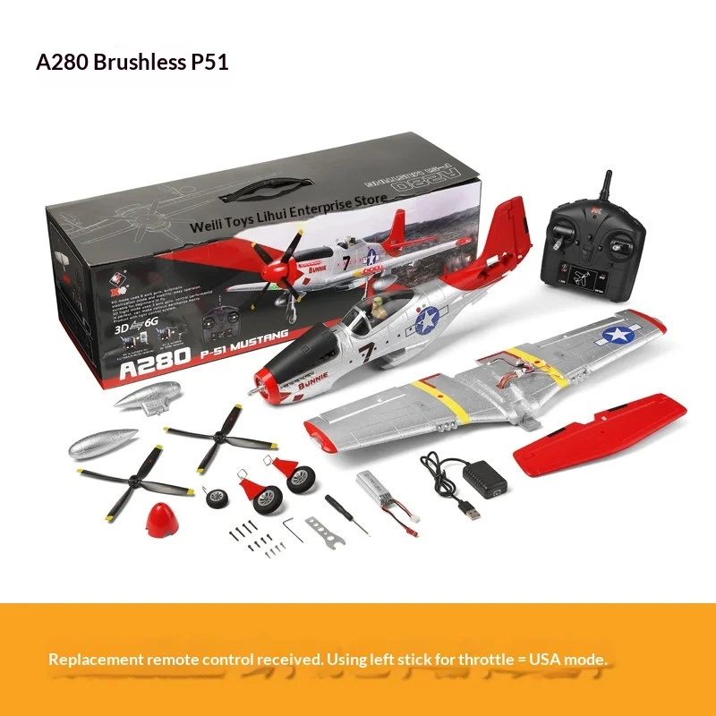 Wltoys Xk A280 P51 Mustang Rc Airplane 4ch Brushless 3d/6g Gyro 560mm Epp Fixed Wing Rtf Scale Warbird With Led Light