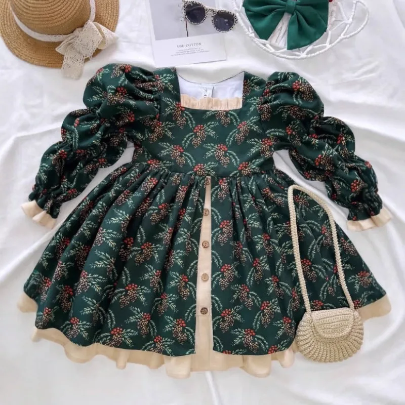 Girls Dress 2026 Spring Autumn Puff Sleeve Lolita Dresses for Kids Long Sleeve Children Princess Costume Toddler Clothing 1-8T