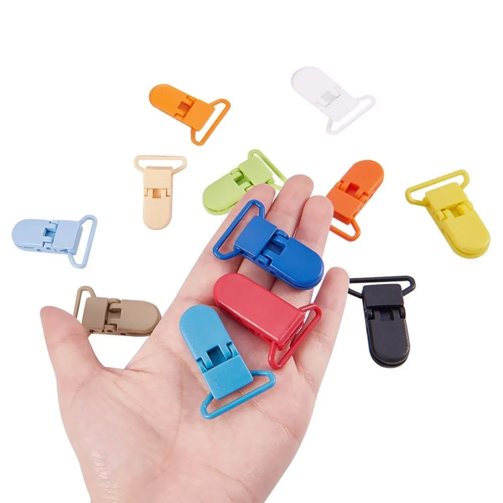 80 PCS 20 Color Plastic Pacifier Suspender Clips Holder for Dummy Soothe Teething Ring Leash Bib Snap Holder Clip Snap